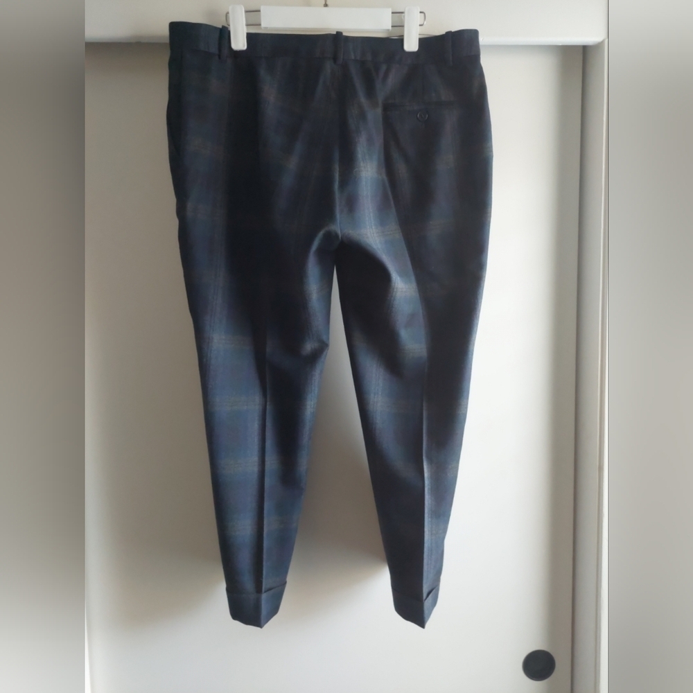 Jigsaw Wool Pant Navy Plaid Cuffed Uk 16 Us 12 Preppy Nwot — image 7 of 8